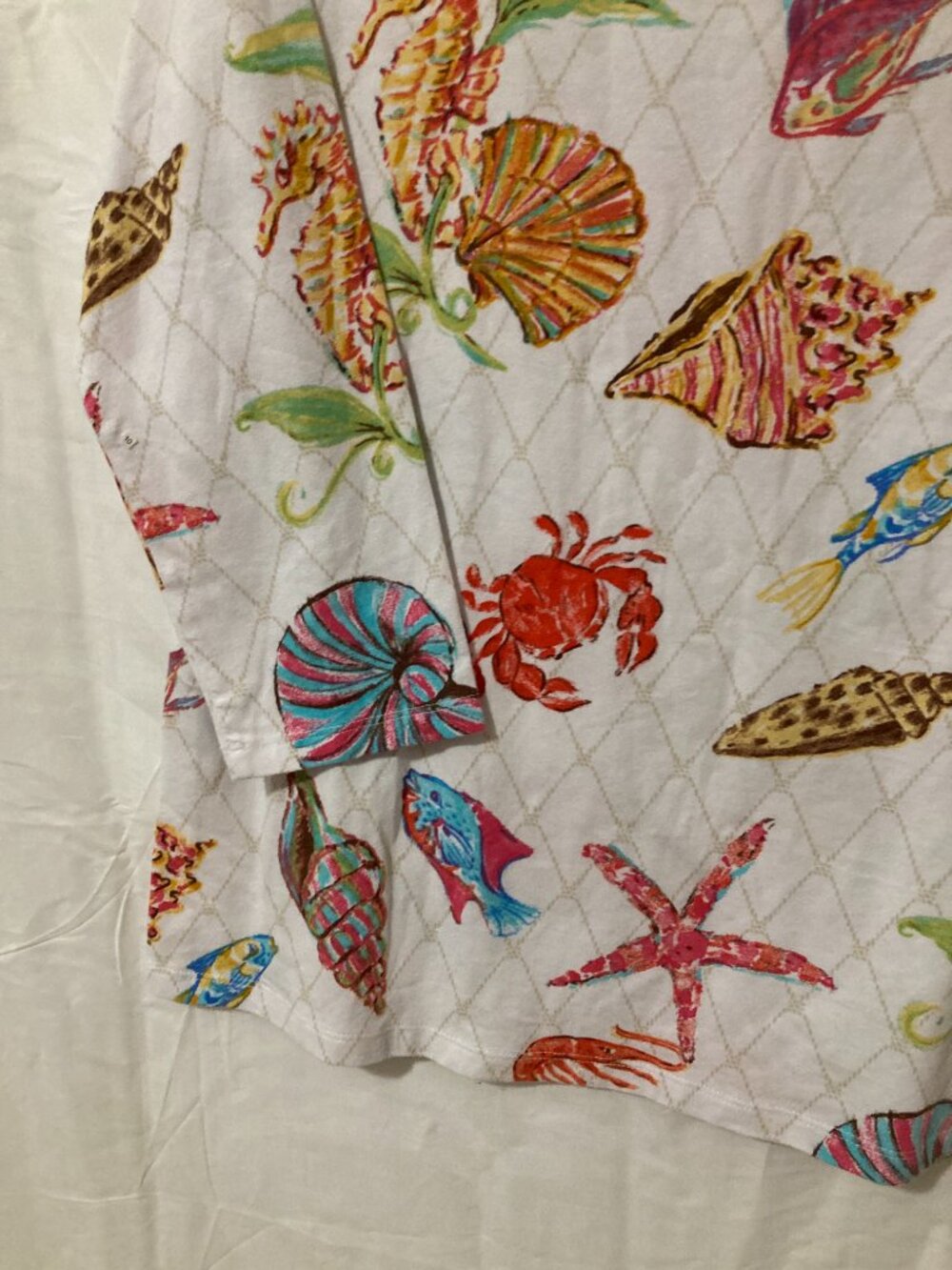 Talbots Women M Tee Shirt Sealife Print Summer Beach Cotton White Colorful - Picture 7 of 7